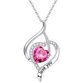 Birthstone Necklace Love Gifts for Women, 925 Sterling Silver Natural or Created Gemstone Heart Birthstone Jewelry I Love You Gift Valentines Mothers Day Anniversary Birthday Christmas Gifts for
