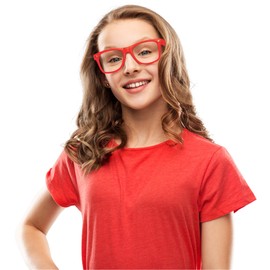 Skeleteen Red Clear Lens Glasses - 80's Style Non Prescription Retro Frames Nerd Costume Eyeglasses