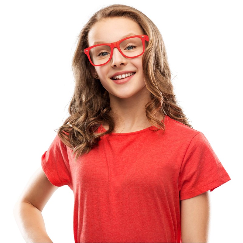 Skeleteen Red Clear Lens Glasses - 80's Style Non Prescription