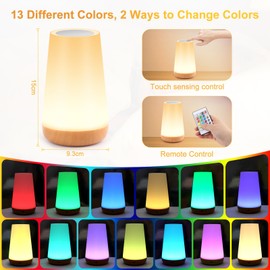 JOPHEK LED Nachttischlampe Kinder, 13 Farben Touch Control Dimmbar Nachtlicht, Geschenk für Frauen Männer Teenage Mädchen und Jungen