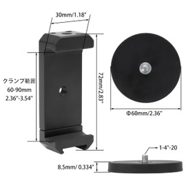 HFS(R) Magnet Smartphone Holder Clamp Set Smartphone Holder Cloud Head Clamp Smartphone Holder Arm Clamp Smartphone Holder Tongue Vertical Suction Power 44.1 lbs (20 kg) Maximum Clamp Range 20-90 mm