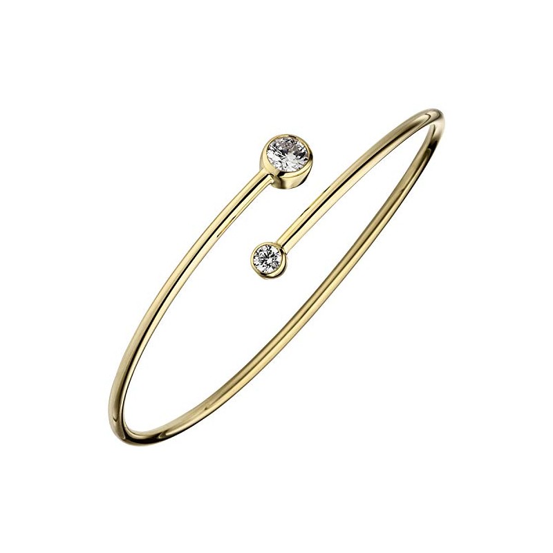 Jobo Women's Bangle Bracelet 925 Sterling Silver Gold-Plated 2 Zirconia,