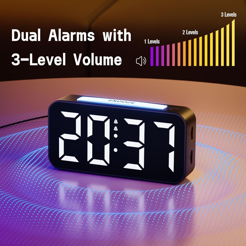 HOMVILLA Alarm Clock with 9 Color LED RGB Night Light,