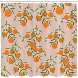 JOOCAR Orange Shower Curtain Fruit Citrus Green Leaves Bath Curtain Pink Waterproof Shower Curtains Bathroom Decor 72x72 Inch