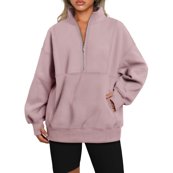 AUTOMET Women's Half Zip Oversized Sweatshirts Fleece Quarter Zipper Pullover