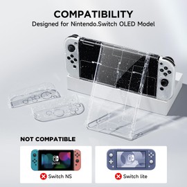 JINGDU Case Compatible with Switch OLED 2021, Transparent Glitter Switch OLED Hard Case, Joycontroller Split Design, Anti-Drop and Shock Absorption, with 4 Thumb Grips