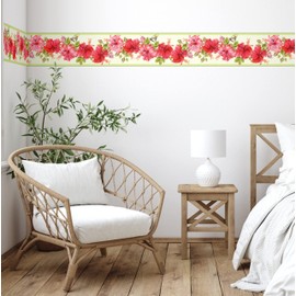 Grace & Gardenia GB20031 Lemon Flower Peel and Stick Wallpaper Border 15ft (Pink Green, 10 inch)