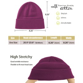 100% Cotton Beanie Hat- Unisex Ultra Soft Winter Warm Stretch Knit Cuffed Hats Fisherman Beanies Skull Cap