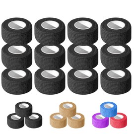 OZER 12 Pack 1 Inch x 5 Yards Self Adhesive Bandage Breathable Cohesive Bandage Wrap Rolls Elastic Self-Adherent Tape for Stretch Athletic, Sports, Wrist, Ankle (1 lnch Black, 1lnch)