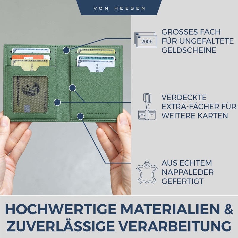 VON HEESEN® Wallets Men & Women, Green, Without coin compartment,