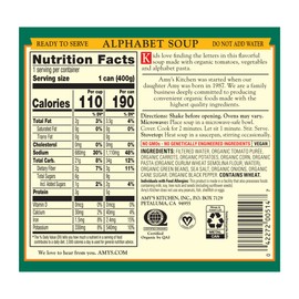 Amy's Soup, Vegan, Organic Alphabet, Made with Potatoes, Carrots and Green Beans, Low Fat, Minestrone (Fat Free) , 14.1 oz (Pack of 12)