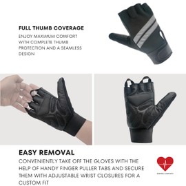 Inspired Comforts Wheelchair Gloves Fingerless Full Thumb with Anti-Slip Grip, Breathable & Reflective (Black/Black,L)