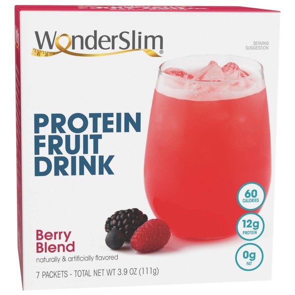 WonderSlim Protein Fruit Drink, Berry Blend, 60 Calories, 12g Protein, 0g Fat, 1g Net Carbs (7ct)
