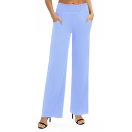 Urban CoCo Womens High Waist Flowy Palazzo Pants Elastic Waist Wide Leg Stretchy Straight Leg Dressy Casual Lounge Trousers (Light Blue, S)
