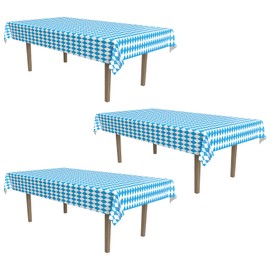 Beistle Oktoberfest Party Supplies, Plastic Rectangular Tablecovers, Bavarian Tablecloths, German Theme Table Décor, Celebrating with You Since 1900, 54" x 108", Blue/White, 3 Piece