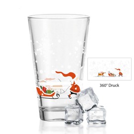 GRAVURZEILE Water Glass with UV Print Christmas Motif – Santa Claus with Dog – Christmas Decoration – Gifts for Boys and Girls – Christmas Time for Secret Santa and as a Gift for Children