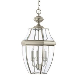 Sea Gull Lighting 6039-965 Lancaster Traditional Three Light Outdoor Pendant Hanging Modern Oustide Fixture, Antique Brushed Nickel Finish
