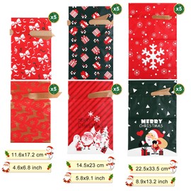 GWHOLE Pack of 30 Christmas Gift Bags with Drawstring Christmas Bags Gift Wrapping Candy Bags Set Gift Bag Gift Bag for Filling, Reusable