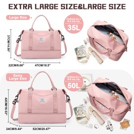 Travel Duffel Bag with Shoes Compartment, Weekender Overnight Bag for Women,Carry on Personal Item Bag,Gym Bag with Toiletry Bag Pink Extra Large