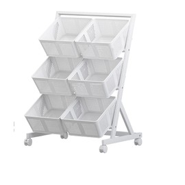 Beaugreen Metal Kitchen Storage Baskets on Wheels, Floor Stand Fruits Vegetables Storage Basket Cart Pantry Organizer Rack with Detachable Baskets (HG2600 White, 3 Tier)