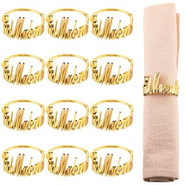 FillTouch 12 Set Eid Napkin Rings Eid Mubarak Ramadan Kareem Letter Metal Napkin Holder Muslim Alphabet Buckles Table Decor for Islamic Party(Gold,Eid Mubarak)