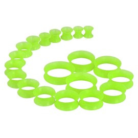 1 PAIR (2pcs) GREEN SILICONE EARSKIN TUNNELS Double Flare Gauges Super Ultra Thin Soft Flexible Flesh Plugs 1006 (5/8" (16MM))