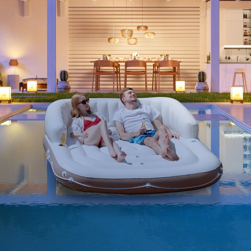 CHEFJOY Inflatable Pool Float with Canopy, 71” Tanning Lounger with