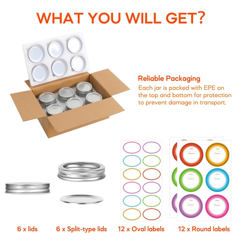 Mcupper 6 Pack Small Mason Jars 8 oz, Half Pint
