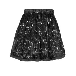 Girls Sequin Skirt Kids Pleated Sparkling Skirt Toddler Glitter Dance Skirt for Party 5-14 Years, black