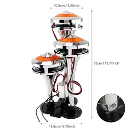 DriSentri Air Horn for Truck Car, 12V / 24V Triple Trumpet 300DB Super Loud Chrome Plated Air Horn Kit for Any Vehicles Trucks Motorcycle Pickup Trains Cars Boats with LED Light