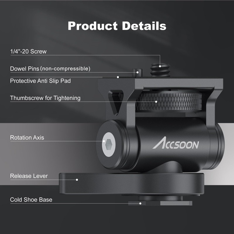 Accsoon 1/4" Multi-Directional Cold Shoe Mount Adapter with 1/4" Thread