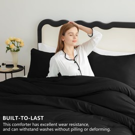 CozyLux California King Comforter Set Black, 3 Pieces Cal King Solid Breathable Quilted Bedding Sets, Cozy Luxury Fluffy Soft Bed Sets with Down Alternative Comforter and 2 Pillowcases for All Season