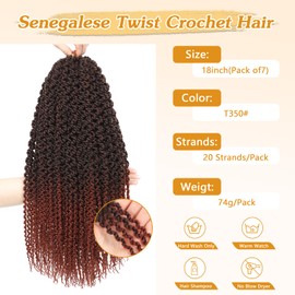 Curly Senegalese Twist Crochet Hair Pre-looped 7Packs Small Twist Crochet Hair for Women 140 Strands Senegalese Twists Hair with Straight Ends Synthetic Crochet Braids(T350,18 Inch (Pack of 7))