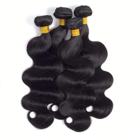 Bundles Human Hair Body Wave Human Hair Bundles 24 26 28 30 Inch, 100% Unprocessed Hair Weave 4 Bundle Deals, 12A Brazilian Body Wave Bundles Double Weft Natural Black Color