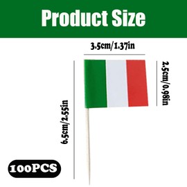 Pack of 100 Italy Decorative Toothpick Flags, Italy Flag, Italian Decorative Cocktail Toothpick Flags, Evening Party Flag, Italy Flags Toothpick, for Football Euro World Cup, Cupcake Topper, Cocktail