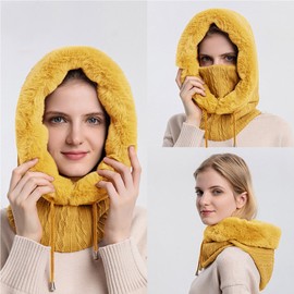 YAMEE Balaclava Women's Face Mask Winter Warm Balaclava Slip-On Hat Ski Hat Cycling Hat Scarf Headwear Plush Velvet Cap Skiing Cycling, 9876 / Yellow