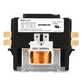 Baomain AC Contactor, 1 Pole 40A Heavy Duty Air Conditioner Condenser Compressor Contactor, BMAC-40/1 HVAC Contactors Replacement UL Listed (120, Volts (AC))