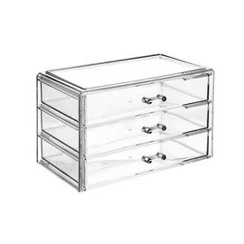 Clear Acrylic Makeup Cosmetic Organizer 3 Tier Stackable 3 Drawer Cosmetic Storage Box Palettes Jewelry Lipsticks Display Cases Makeup Organizer Holder Box for Bathroom Counter Dresser