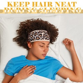 4 Gorras Cruzada de Satén Diadema Abierta para Pelo de Mujer Envolturas de Cabello Ajustables Envoltura para Cabello Antideslizante para Dormir (Multicolor, Estampado de Leopardo)