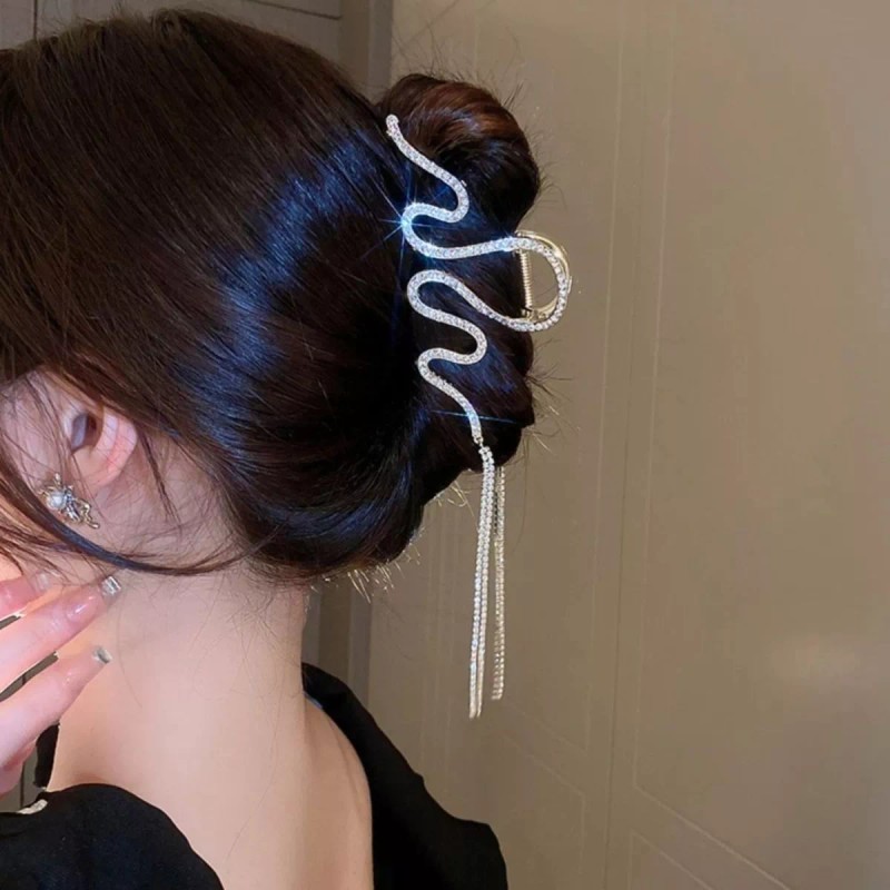 Universo en Linea Pinza Cabello Diseño Serpiente Diamantes Brillantes Metal