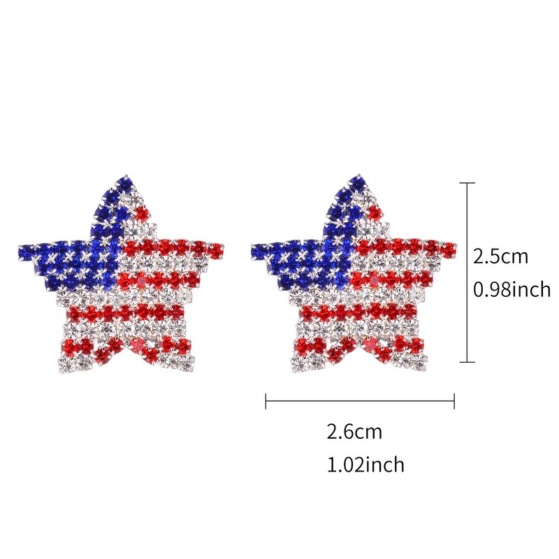 Lux Accessories Red Blue Rhinestones American Star Silver Stud Earrings