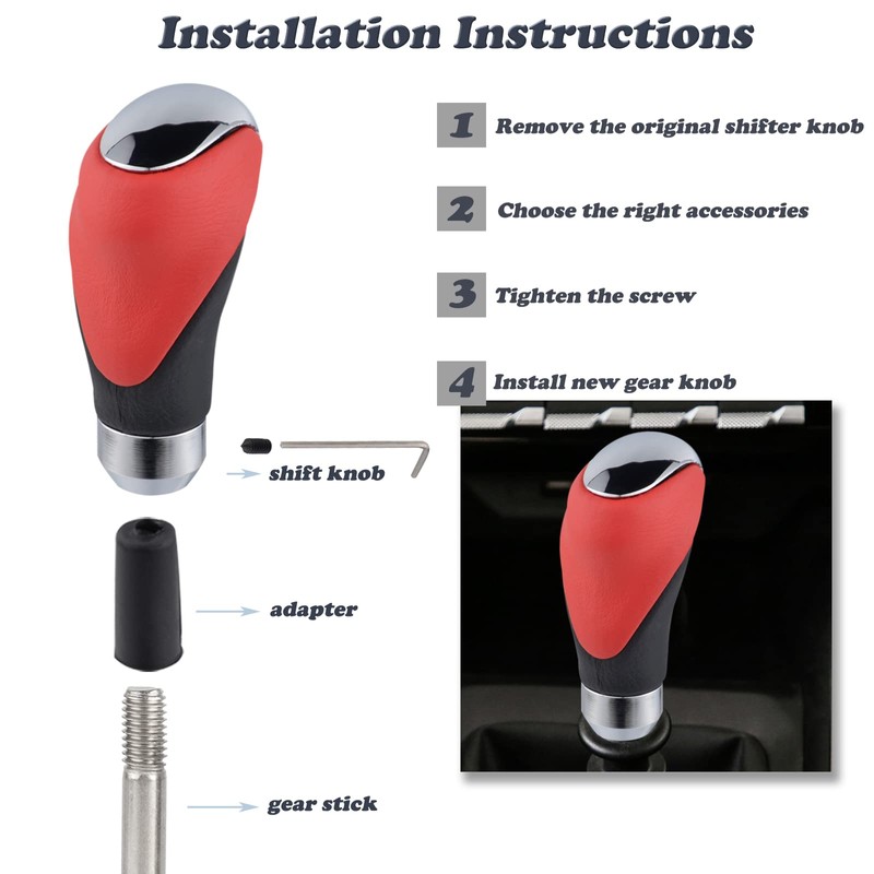 Padaodao Red Gear Shift Knob Leather Shifter Lever Stick Handle