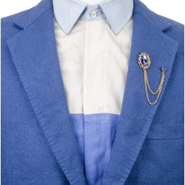 Knighthood - Broche para hombre, color azul real, con cadena dorada