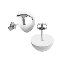 NKlaus Silver Pair 12 mm Stud Earrings 925 Sterling Silver 333 Yellow, White or Rose Gold Hemisphere Women's Stud Earrings, Silver