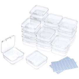 DUOFIRE - Contenedores pequeños con tapas, 24 paquetes de caja de plástico transparente, pequeños recipientes de almacenamiento para abalorio, manualidades, joyas, artículos pequeños (2.1 x 2.1 x 0.8