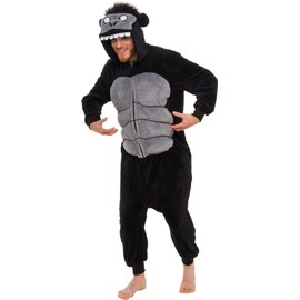 Silver Lilly Gorilla Costume - Adult Plush One Piece Animal Pajamas (Black, X-Large)