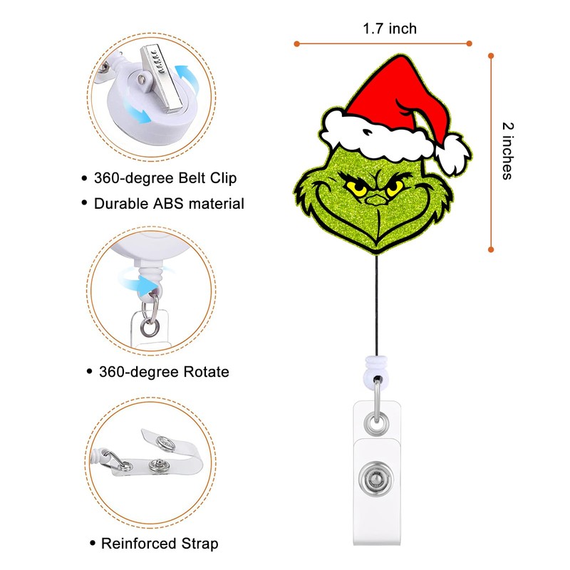 Funny Christmas Badge Reel – Cute Glitter Retractable ID Card
