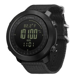 AVTREK Digital Sports Watches Men Boys Army Military Compass Watches Outdoor Multifunction Waterproof Altimeter Pedometer Watch with Backlight Alarm, Black