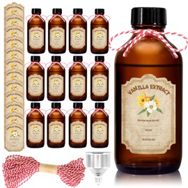 NVioAsport 12 Pack 2 Ounce Amber Glass Bottle with Lids Vanilla Extract Homemade Brown Bottle 2 oz and 12Pcs Vanilla Extract Stickers for Syrup Gift Glass Food Storage Canister Set Sauce Beans