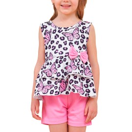 zarmfly Baby Girls Clothes Set Toddler Girl Leopard Print Butterfly Ruffle Tank Top and Shorts 2 Piece Summer Outfit Set 4t